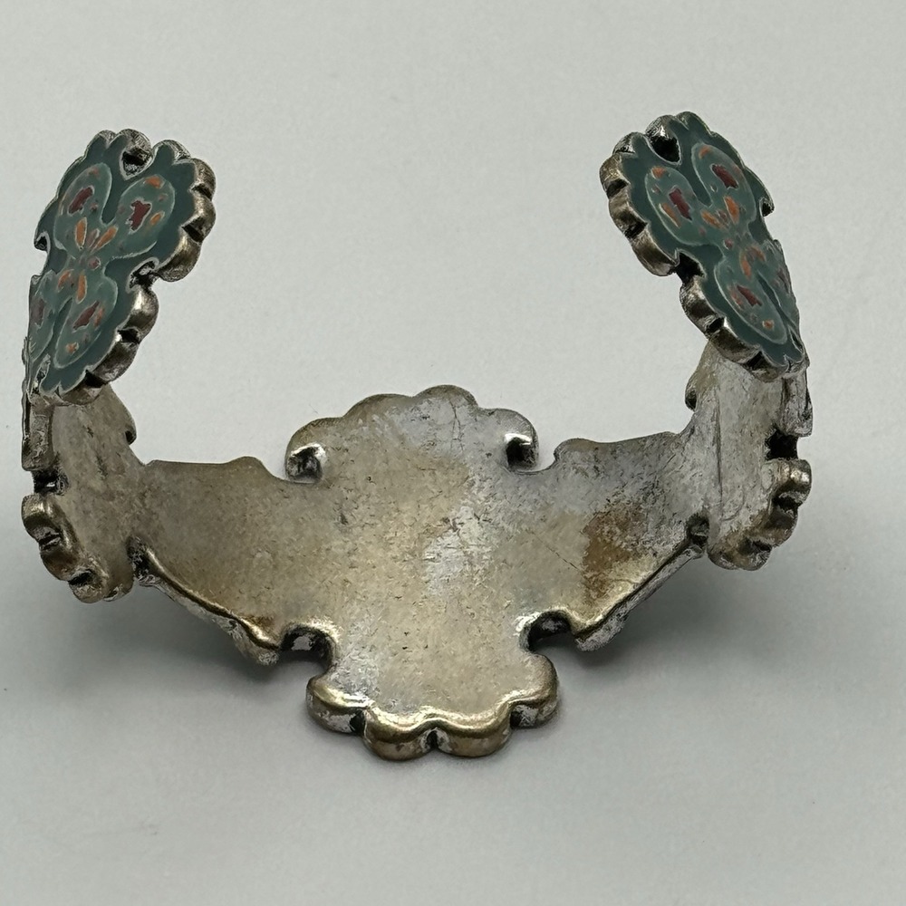 Lucky Brand Enamel Maltese Cross Cuff Bracelet Teal Silver Tone Boho Western - Picture 6 of 9